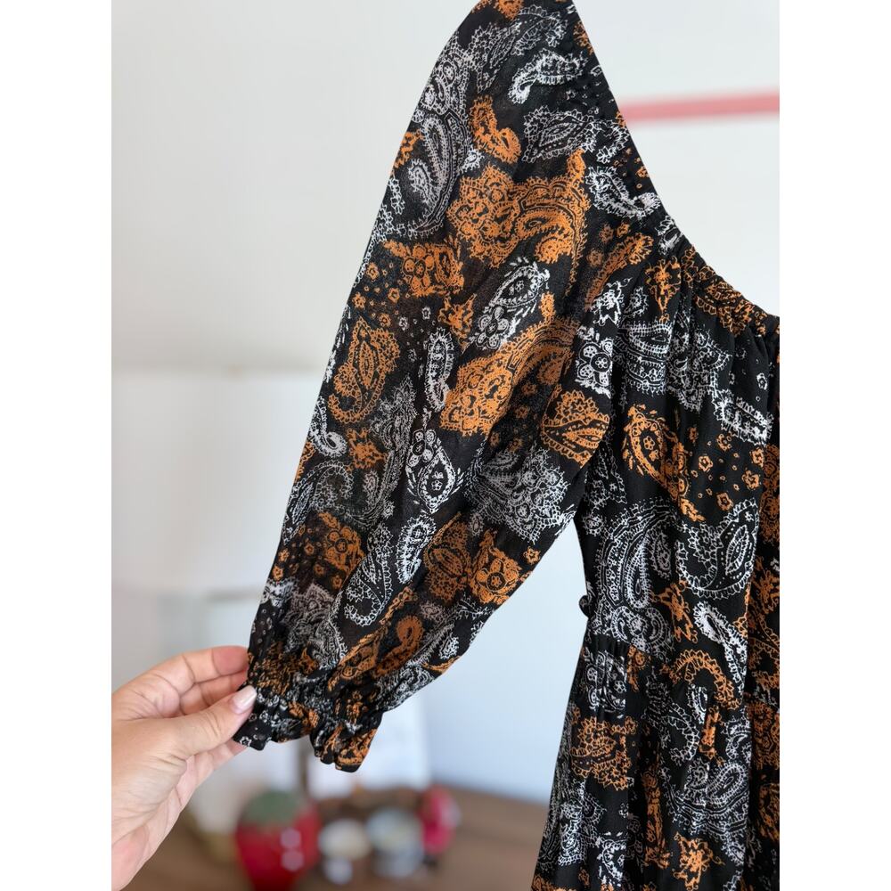 Faithfull The Brand Matisse Floral Midi Dress Orange & Black Women's Size 2/XS - Picture 8 of 16
